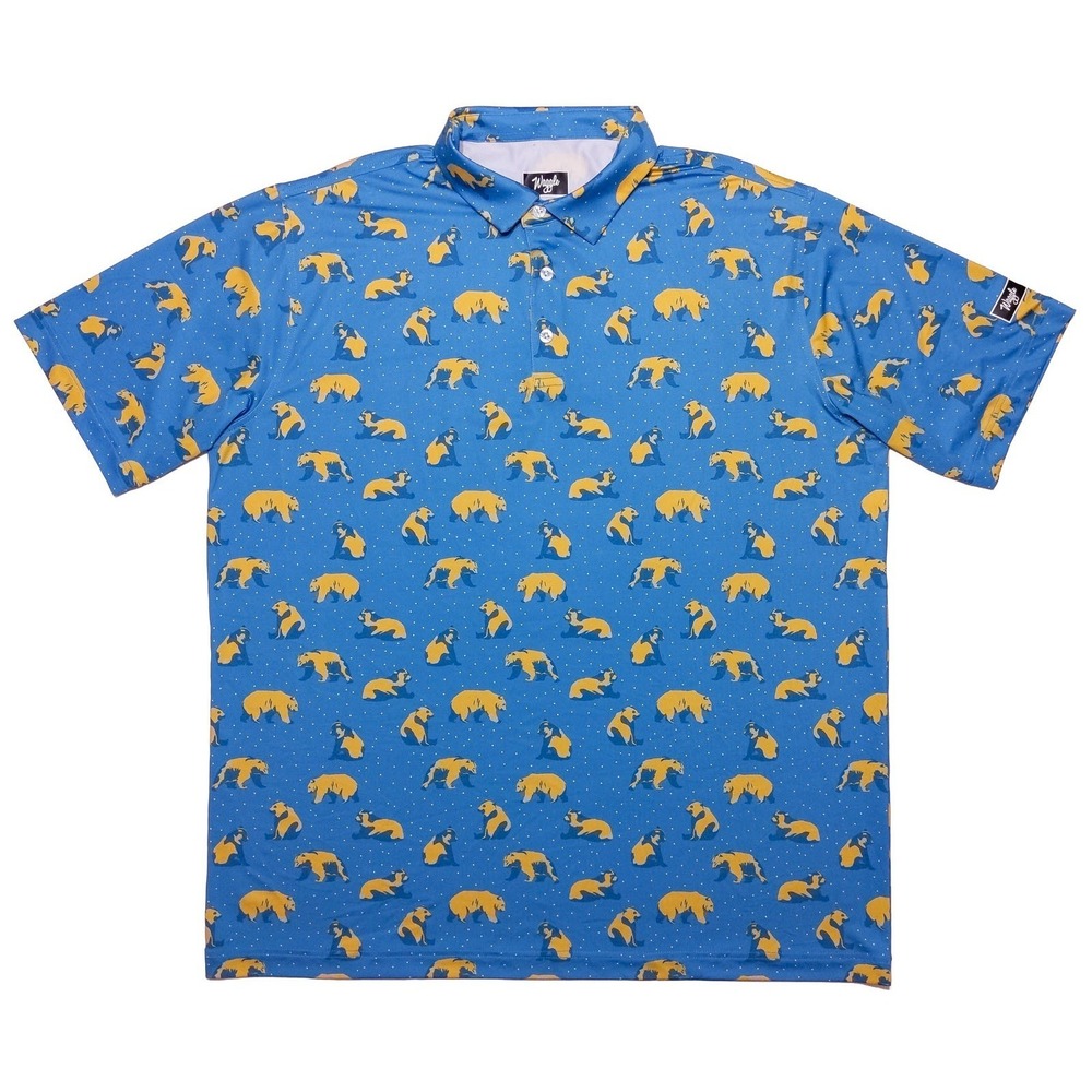 WAGGLE GOLF You're Golden Bears Polo Shirt All Over Print AOP Blue XXL 2XL